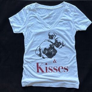 White V-Neck T-Shirt with Dog Print